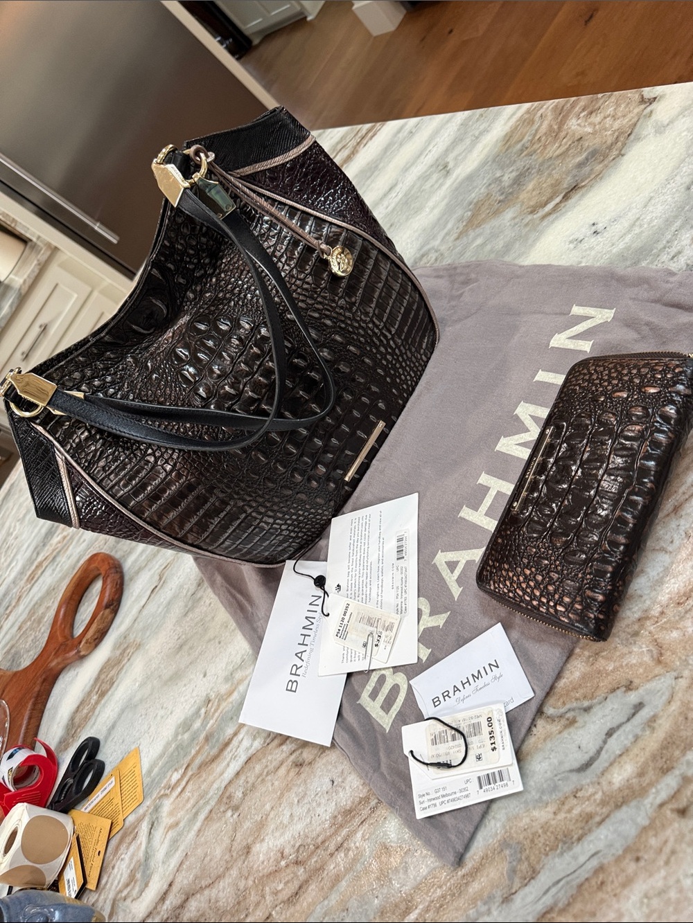 Authentic Brahmin Marianna shoulder bag & matching wallet in IRONWOOD